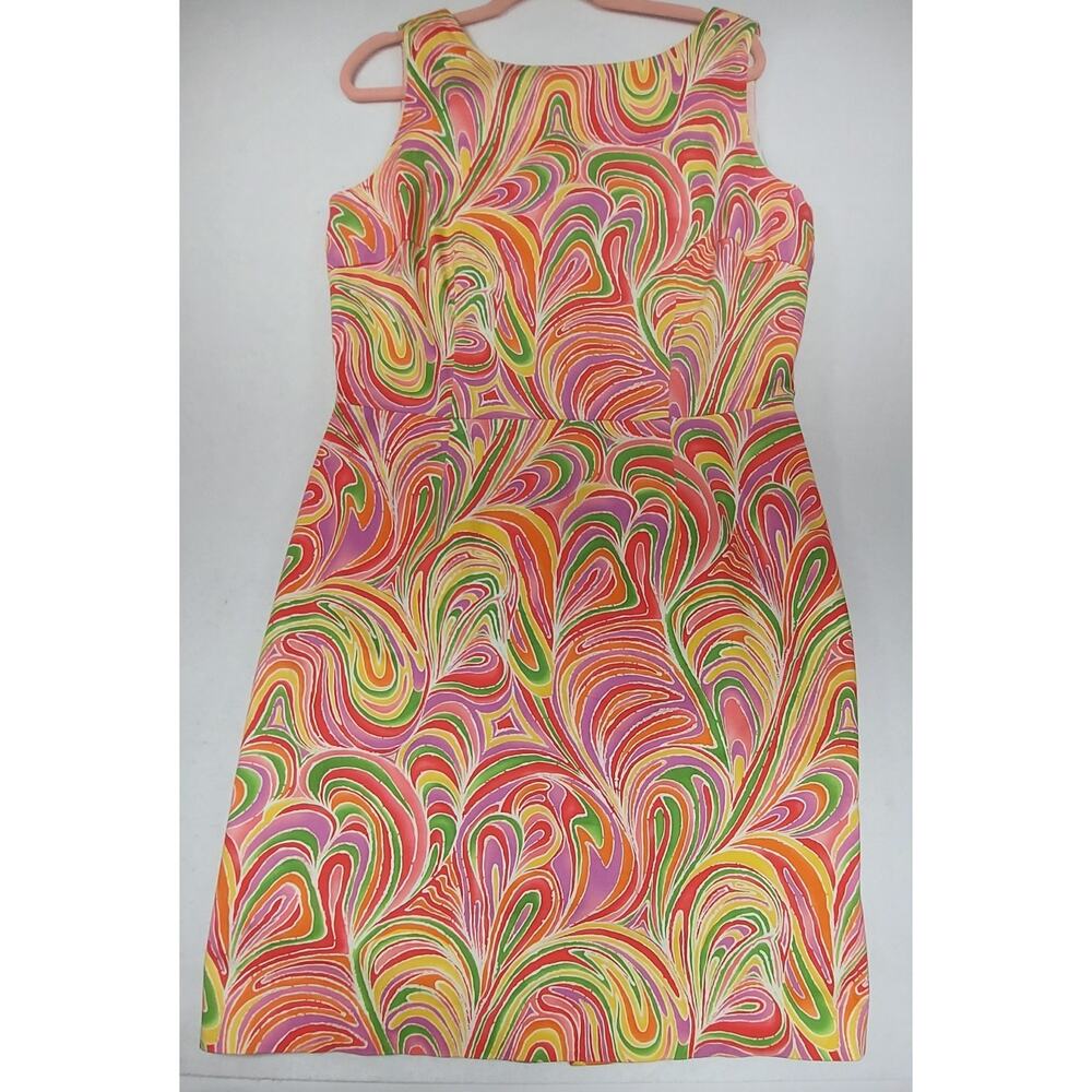 Vtg Worthington Sleeveless Sheath Dress Bright Multicolor Swirl Sz 14 Funky 90s